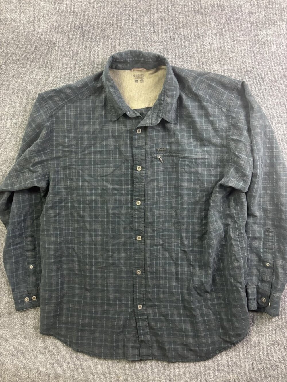 Columbia Shirt Mens XL Green Plaid Long Sleeve Button Front Modal Outdoor